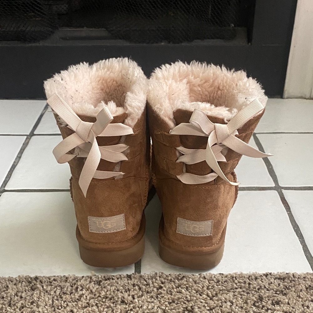 UGG Women's Brown Shearling Boots with Ribbon Detail